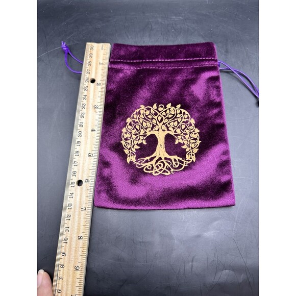 Tarot Cards Bag Pouch 5 X 7 Purple Velvet Gold Tree Of Life Trinkets - Picture 2 of 4